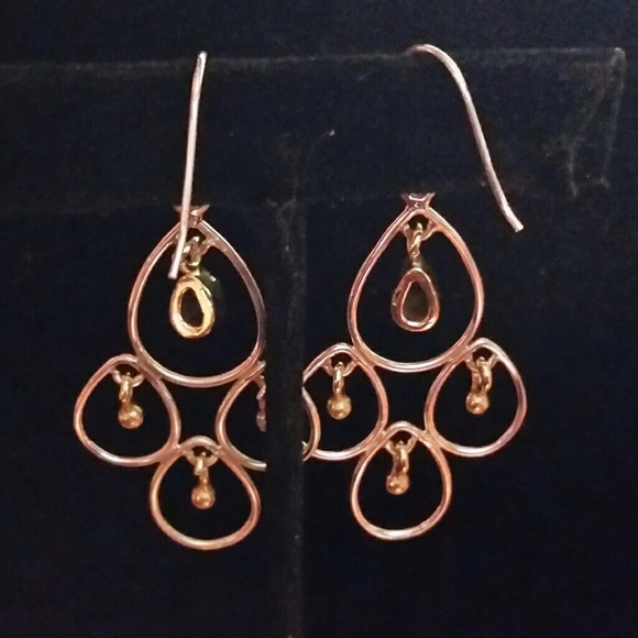 .925 Two tone Rainbow Topaz Dangle Hook Earrings - Picture 3 of 5